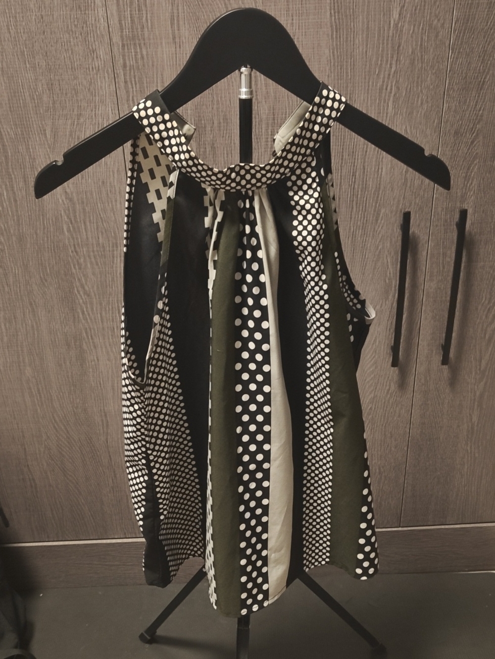 Women’s Sleeveless Polka Dot Stripe Halter Top - Black,  White, Green